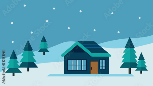 winter landscape with house and tree