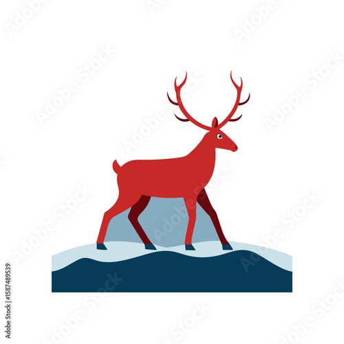 reindeer walking over rocky tundra hand sketch 