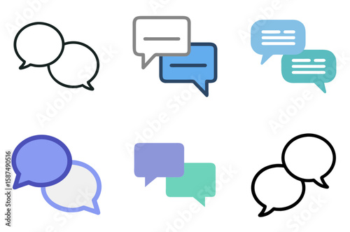 Overlapping speech bubbles icon set for communication, dialogue, and interactive chat

