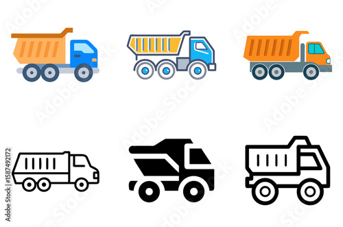 Dump Truck Icon Construction Haul Material Transport Symbol Set

