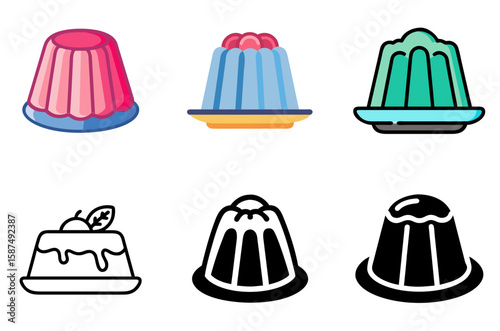 Gelatin Dessert Icon Jelly Pudding Sweet Treat Food Symbol Set