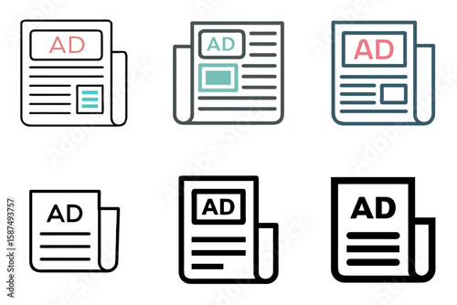 Newspaper AD Icon News Advertisement Media Print Symbol Set

