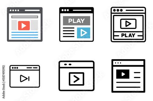 Web Browser Play Icon Online Video Media Stream Symbol Set

