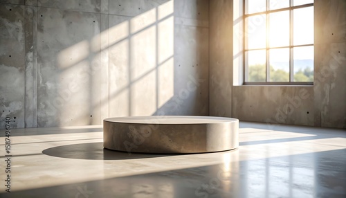 Empty concrete texture background with raw industrial loft style and metal-accented podium,