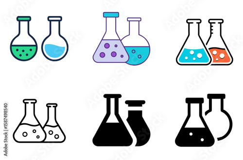 Two chemistry flasks icon set for science, experiment, and laboratory education projects