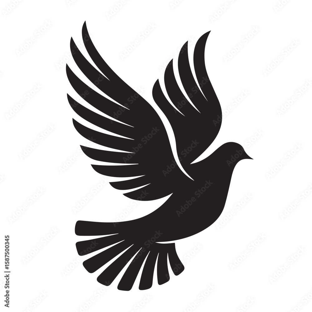 Obraz premium Elegant Dove Silhouette Symbol of Peace and Freedom - Artistic vector graphic featuring a majestic dove soaring gracefully, perfect for logos, designs, and symbolic art projects.