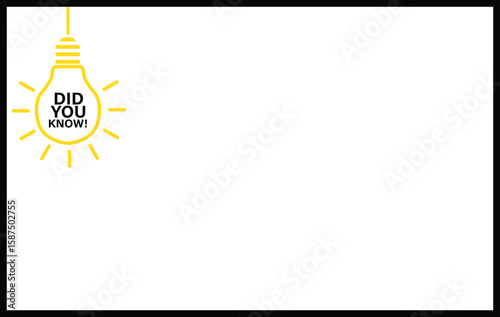 did you know like hanging bulb in frame. black frame with hanging bulb like like did you know. flat style.