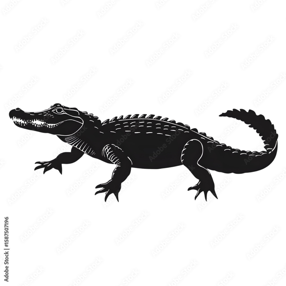 Fototapeta premium Crocodile black silhouette isolated on a transparent background