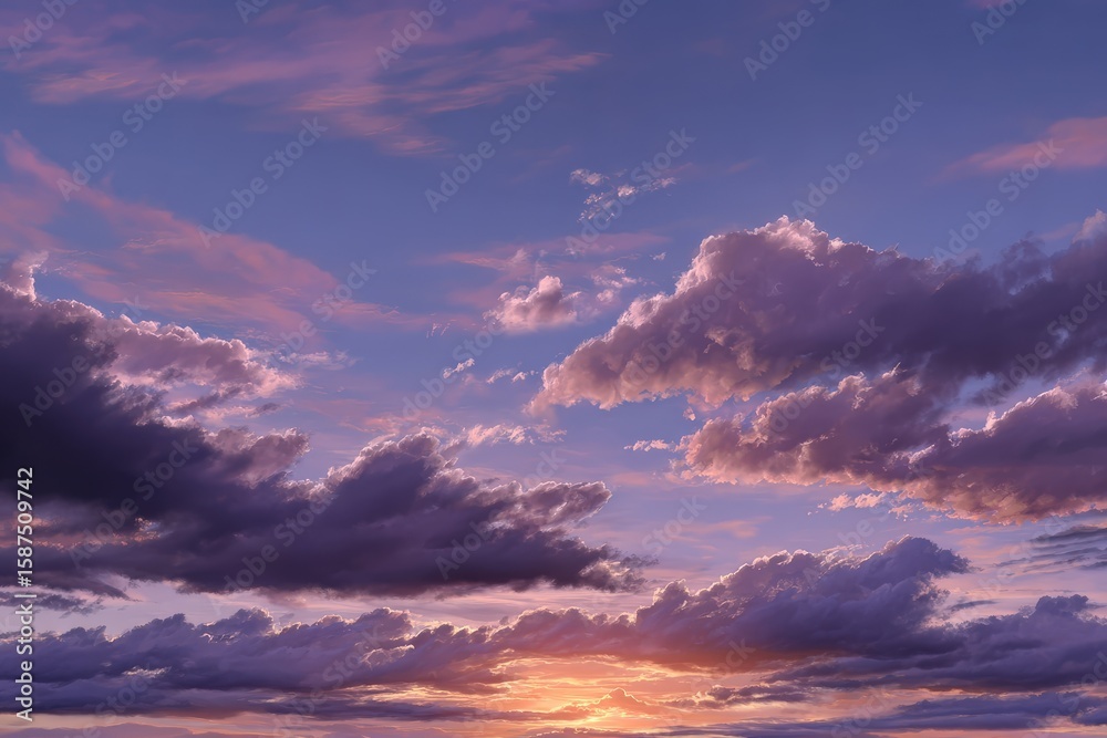 Sunset clouds fill the sky colored with pink purple orange Sunset clouds fill the sky colored with pink purple orange