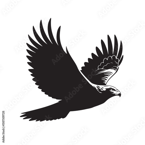 Hawk Silhouette Majestic Flight Design - Vector Image of a Bird of Prey in Elegant Black, Perfect for Nature-Themed Projects and Designs, Promoting Wildlife Conservation