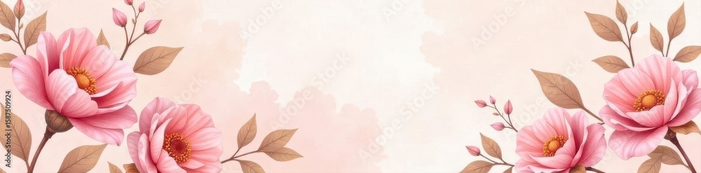 Fototapeta premium Delicate peach pink floral pattern, soft watercolor texture, elegant, feminine