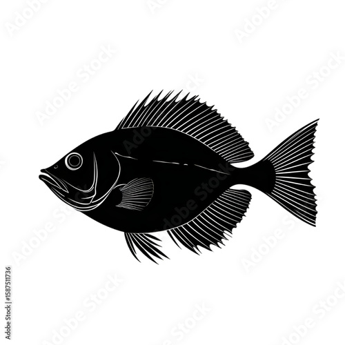 Flounder black silhouette isolated on a transparent background