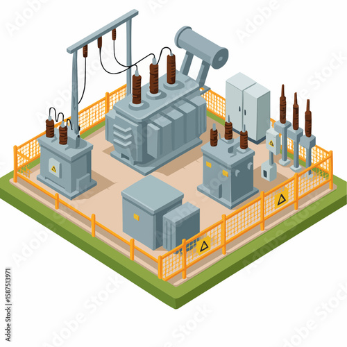 Isometric Electrical Substation Illustration – Power Distribution Infrastructure