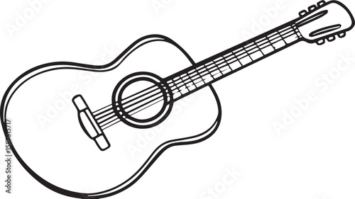 acoustic guitar outline vector illustration, line art	