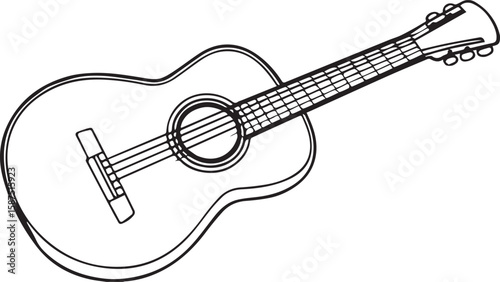 acoustic guitar outline vector illustration, line art	