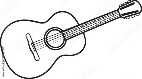 acoustic guitar outline vector illustration, line art	