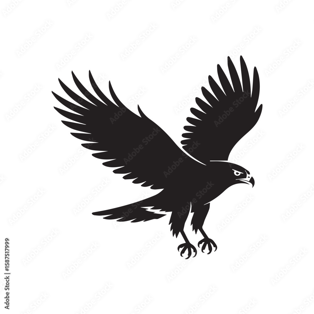 Fototapeta premium Majestic Bird of Prey A Striking Silhouette Vector Illustration of a Soaring Eagle or Hawk, Perfect for Logos, Prints and Design Projects.