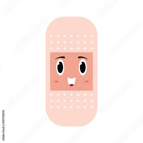 Cute Kawaii Bandage Vector – Pastel Colored Flat Style Adhesive Bandage or Plaster Illustration, Hand-Drawn Medical Icon for First Aid, Wound Care, Injury, Healing, Hospital, and Health Design