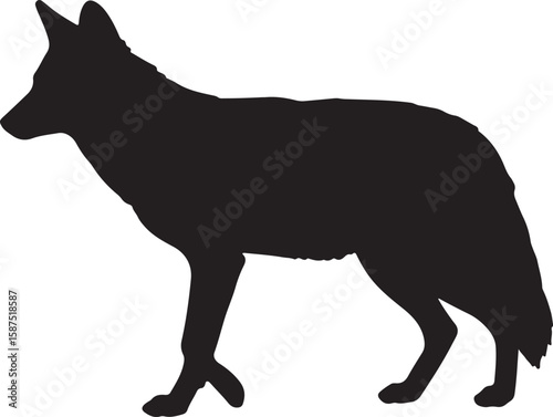 A sleek black silhouette of a coyote, captured in a side profile, emphasizing its wild canine form and natural predatory essence for wilderness themes