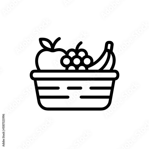  Fruit basket with assorted fruits, symbolizing fresh harvest – outline