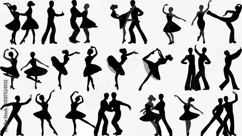 Silhouette collection of dancers performing various dance moves in different poses and styles