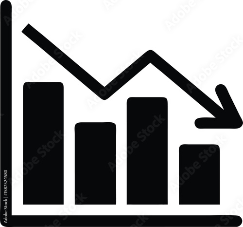 Declining performance chart or financial downfall icon