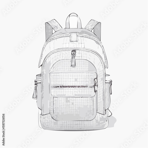 Vector of a modern backpack showing compartments, straps, and form.