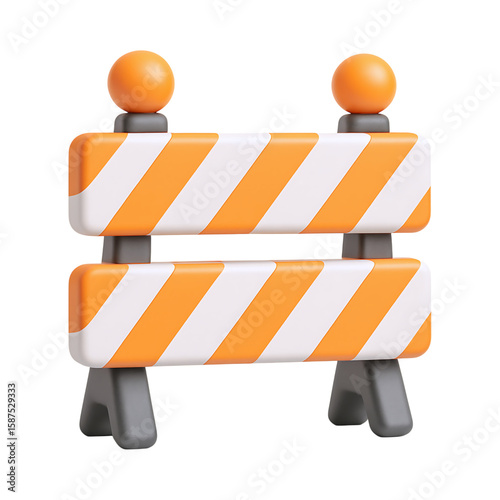 Construction site barrier with orange and white stripes, indicating caution and safety