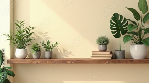 Minimal Shelf Decor with Indoor Plants and Books