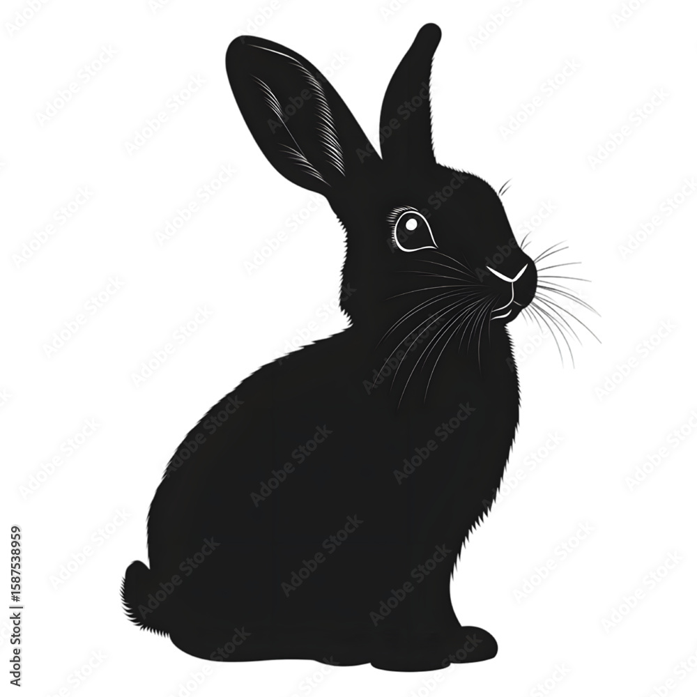 Fototapeta premium Rabbit black silhouette isolated on a transparent background 