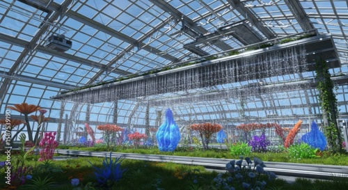 Wallpaper Mural Indoor Botanical Garden with Colorful Flower Displays and Water Features in Glass Conservatory Torontodigital.ca