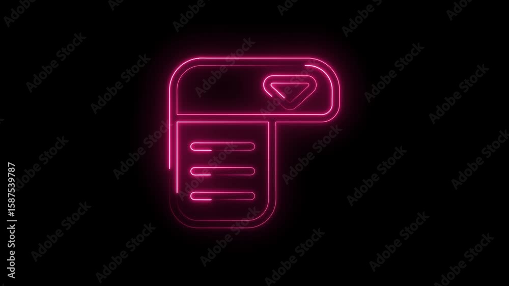 Bright pink neon document upload symbol on black background modern glowing icon animation Bright pink neon document upload symbol on black background modern glowing icon animation