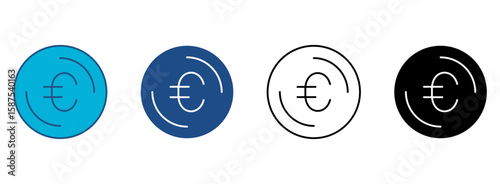 Euro Coin Icon Set With Multiple Styles. Vector Illustration