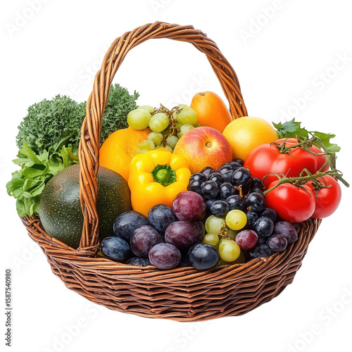 Fresh Organic Fruits and Vegetables in a Woven Basket Arrangement