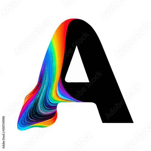 Vector art of letter a with a rainbow swirl isolated on white background