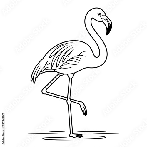 A black and white flamingo illustration line art of a coloring and