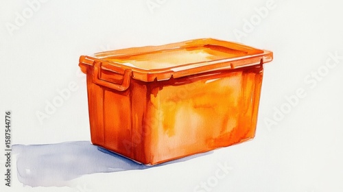 Orange storage container in watercolor on white