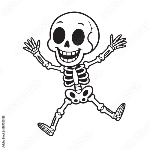 Cheerful Cartoon Skeleton A Spooky & Joyful Vector Illustration, Perfect for Halloween Fun, Educational Resources, & Themed Designs, a Child Friendly Approach.