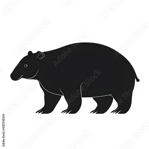 Tapir black silhouette isolated on a transparent background