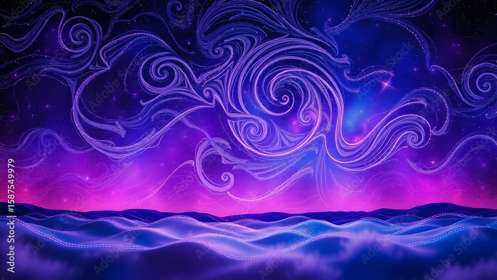 Naklejka premium Night Sky Abstract Waves