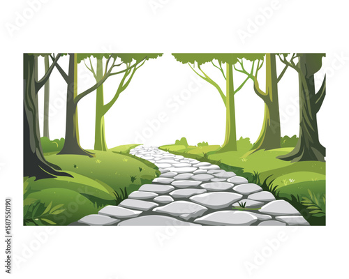 Shady Stone Path in Green Forest