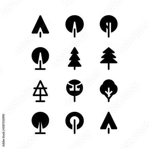 Forest Tree Glyphs: Minimalist Icons for Environmental and Nature-Themed Designs