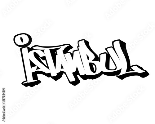 Photography hand drawn graffiti calligraphy letters ISTANBUL city name isolated design in bl