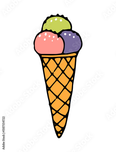 Ice Cream Delight: A vibrant and inviting illustration of a multi-flavored ice cream cone, perfect for conveying sweetness and joy.