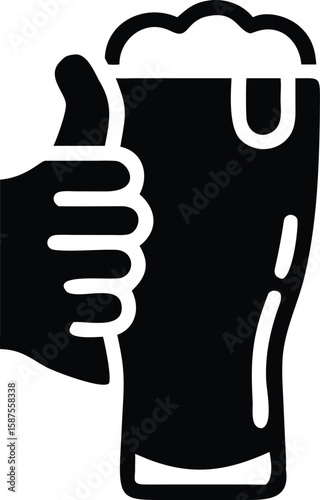 Beer glass and hand showing thumbs up icon