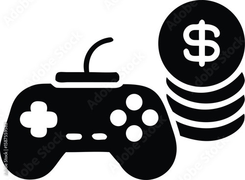 Gaming earning concept with coins and gamepad icon
