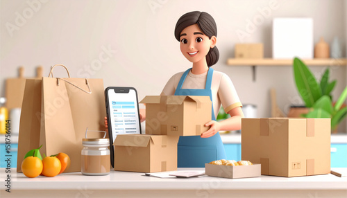Online Order Delivery Woman Preparing Packages for Shipment from Home