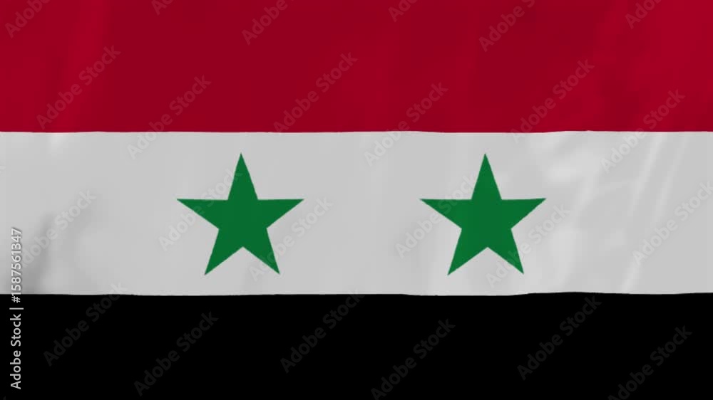 Waving flag of Syria with red white black stripes and green stars suitable for Middle Eastern contexts