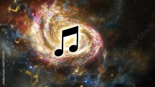 A music note in a swirling galaxy