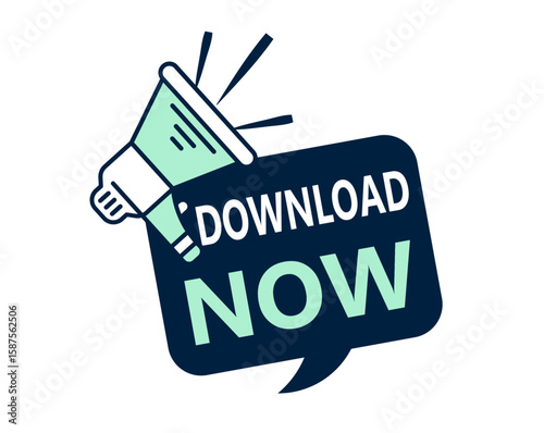 Download Now Graphic: A graphic illustration with a bold font showcasing Download Now message, accompanied by a stylish megaphone symbol for call to action.